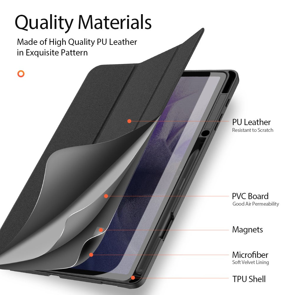 DUX DUCIS DOMO Series Tri-fold Stand Læder Smart Etui med Penholder og Penstander Hul til Samsung Galaxy Tab S7+ / S7 FE / S8+