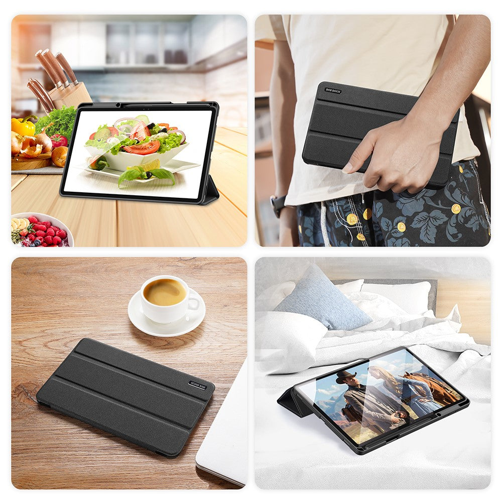 DUX DUCIS DOMO Series Tri-fold Stand Læder Smart Etui med Penholder og Penstander Hul til Samsung Galaxy Tab S7+ / S7 FE / S8+