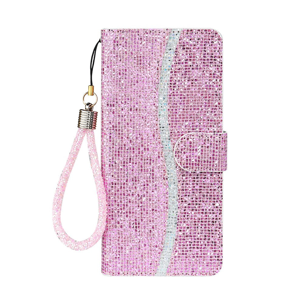 Pungcover i læder med glimmerpulver og stativ til Samsung Galaxy A51 SM-A515