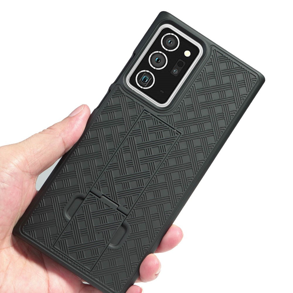 Woven Skin Swivel Belt Clip Holster PC + TPU Cover for Samsung Galaxy Note20 Ultra/Note20 Ultra 5G