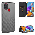 Carbon Fiber Card Slot Auto-absorbed Leather Cover for Samsung Galaxy A21s