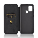 Carbon Fiber Card Slot Auto-absorbed Leather Cover for Samsung Galaxy A21s