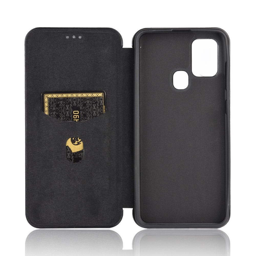 Carbon Fiber Card Slot Auto-absorbed Leather Cover for Samsung Galaxy A21s