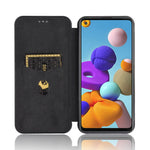 Carbon Fiber Card Slot Auto-absorbed Leather Cover for Samsung Galaxy A21s