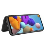 Carbon Fiber Card Slot Auto-absorbed Leather Cover for Samsung Galaxy A21s