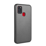 Carbon Fiber Card Slot Auto-absorbed Leather Cover for Samsung Galaxy A21s