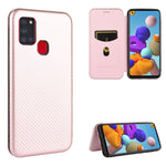 Carbon Fiber Card Slot Auto-absorbed Leather Cover for Samsung Galaxy A21s