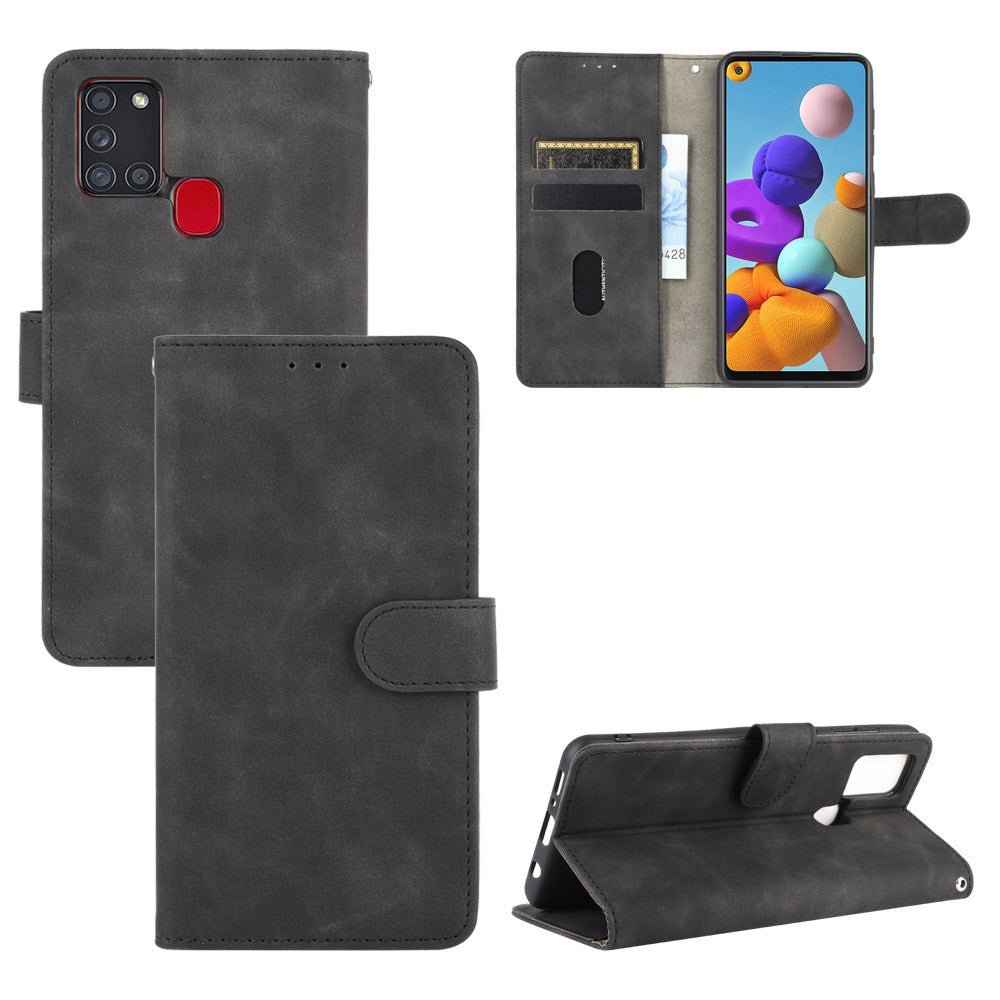 Skin-touch Wallet Stand Leather Flip Cover Case for Samsung Galaxy A21s