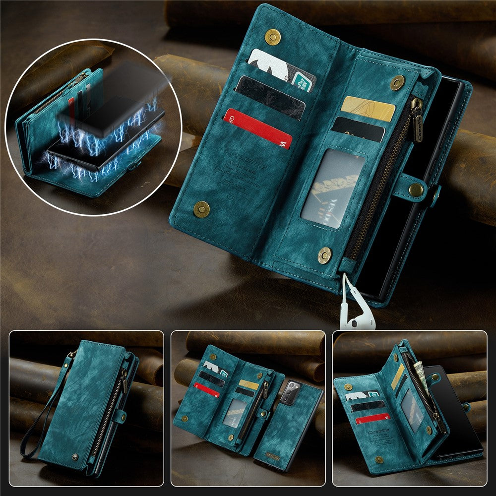 CASEME 008-serien multifunktionellt 2-i-1-fodral i PU-läder med dragkedja för Samsung Galaxy Note20 / Note20 5G