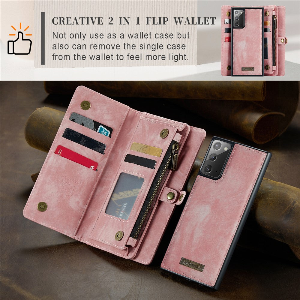 CASEME 008-serien multifunktionellt 2-i-1-fodral i PU-läder med dragkedja för Samsung Galaxy Note20 / Note20 5G