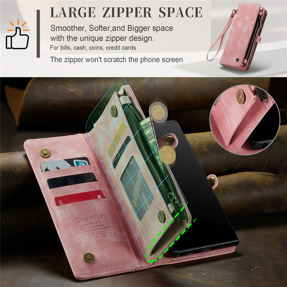 CASEME 008-serien för Samsung Galaxy Note20 / Note20 5G PU-läder magnetiskt avtagbart fodral med dragkedja, plånboksställ, fällbart mobilfodral