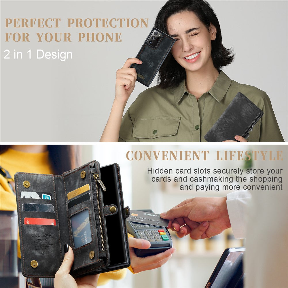 CASEME 008 Series Multi-functional 2-in-1 Zipper Wallet PU Leather Case for Samsung Galaxy Note20 Ultra / Note20 Ultra