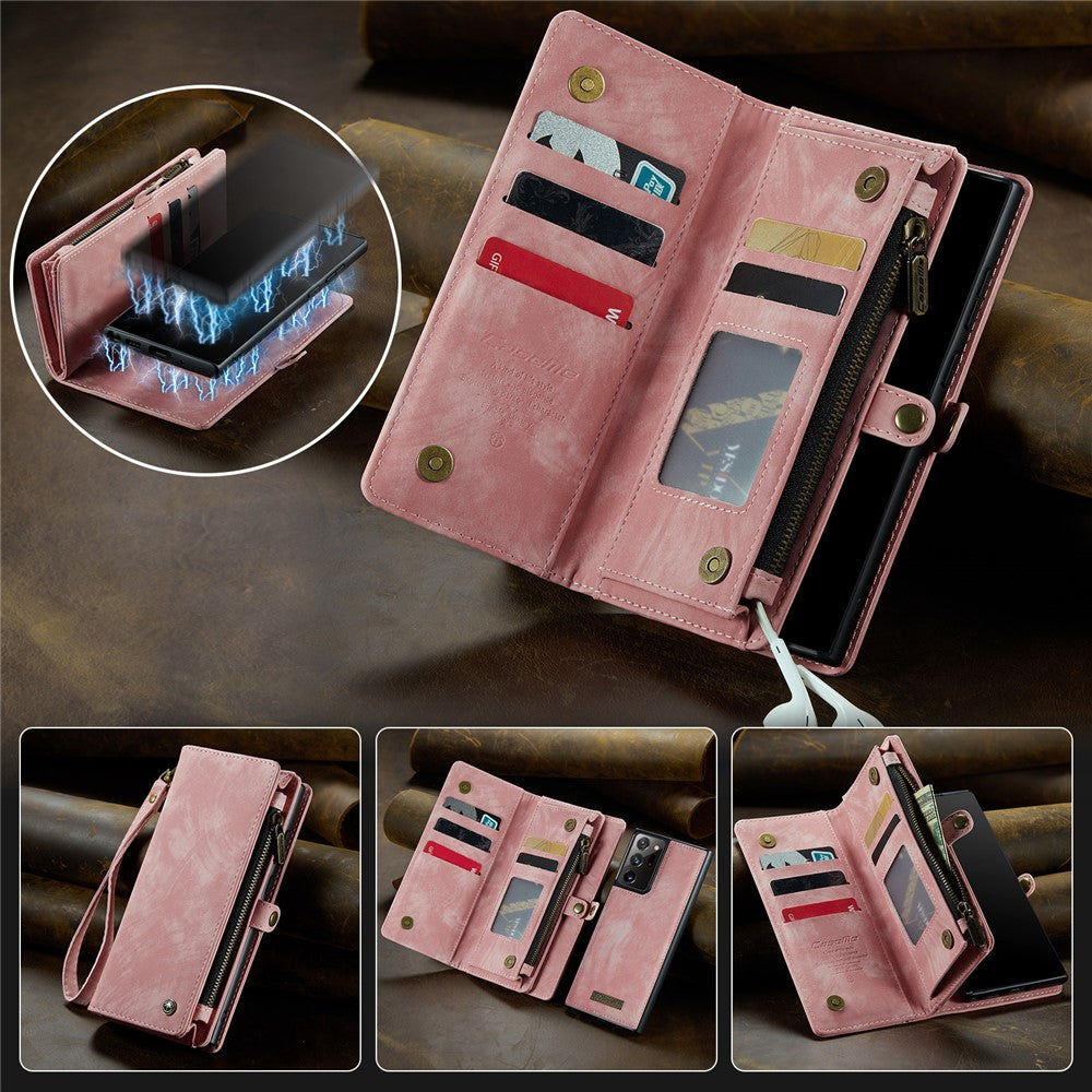CASEME 008 Series Multifunktionel 2-i-1 Lynlås Tegnebog PU-læderetui til Samsung Galaxy Note20 Ultra / Note20 Ultra