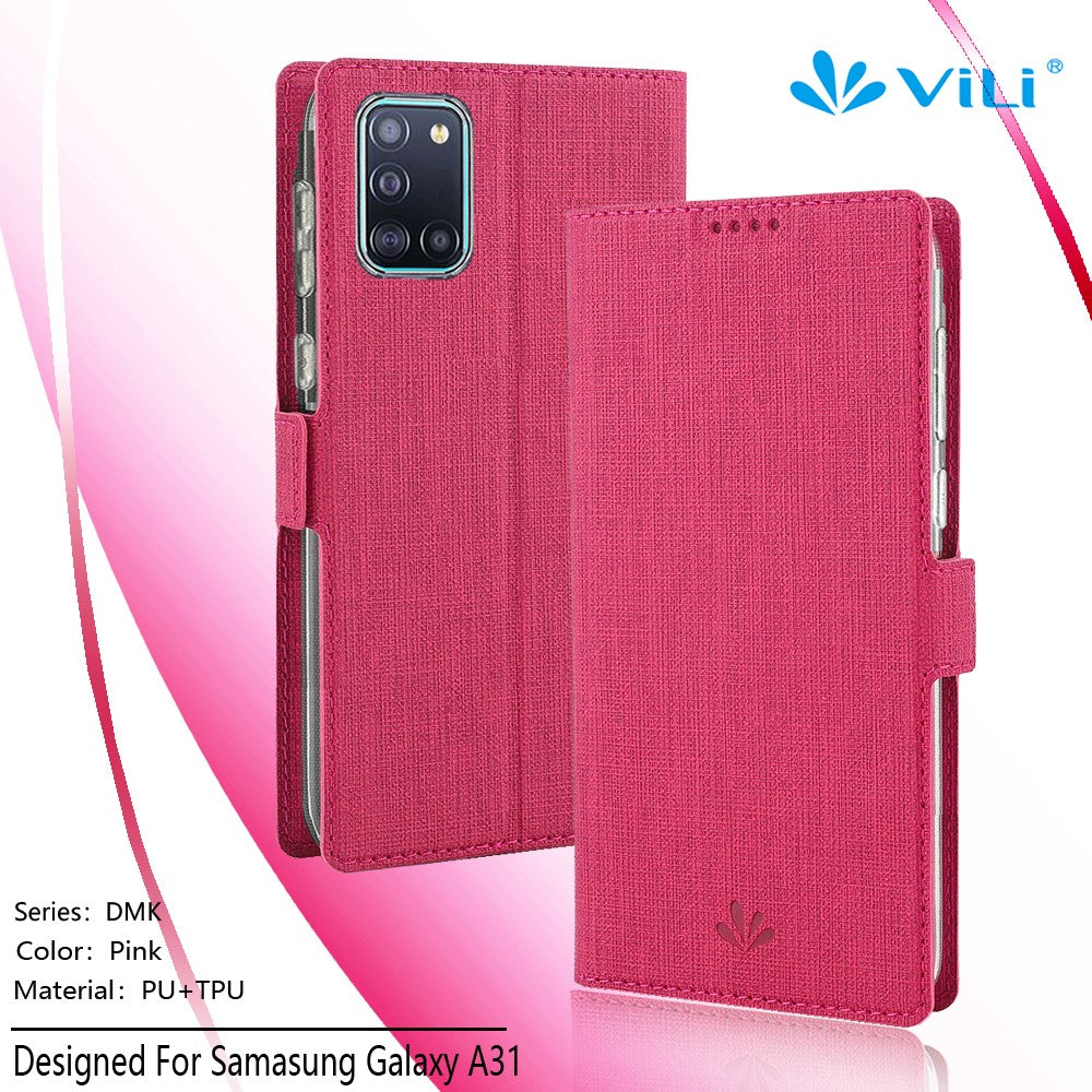 VILI DMK Cross Texture Double Magnetic Clasp Leather Wallet Case for Samsung Galaxy A31