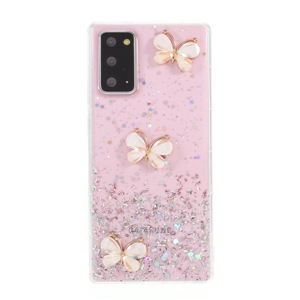 3D Butterfly Rhinestone Decor Epoxy TPU Cover for Samsung Galaxy Note20 4G/5G