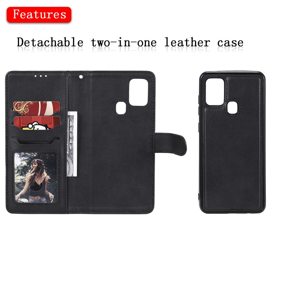 Til Samsung Galaxy A21s cover 2 i 1 aftageligt magnetisk læderpung mobilcover med rem