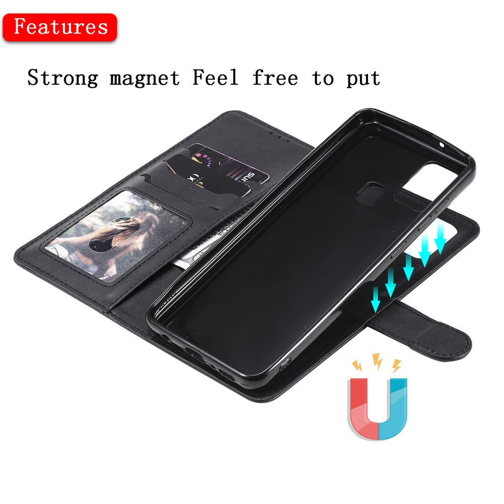 Til Samsung Galaxy A21s cover 2 i 1 aftageligt magnetisk læderpung mobilcover med rem