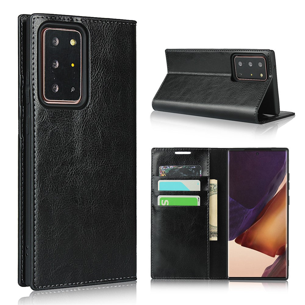 Crazy Horse Genuine Leather Wallet Cover Case for Samsung Galaxy Note20 Ultra/Note20 Ultra 5G