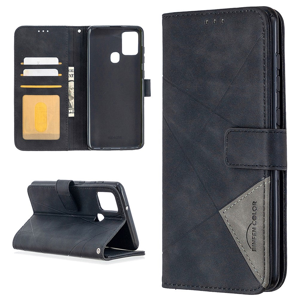 BINFEN COLOR For Samsung Galaxy A21s Phone Cases Wallet Stand Geometry Imprint Leather Cover