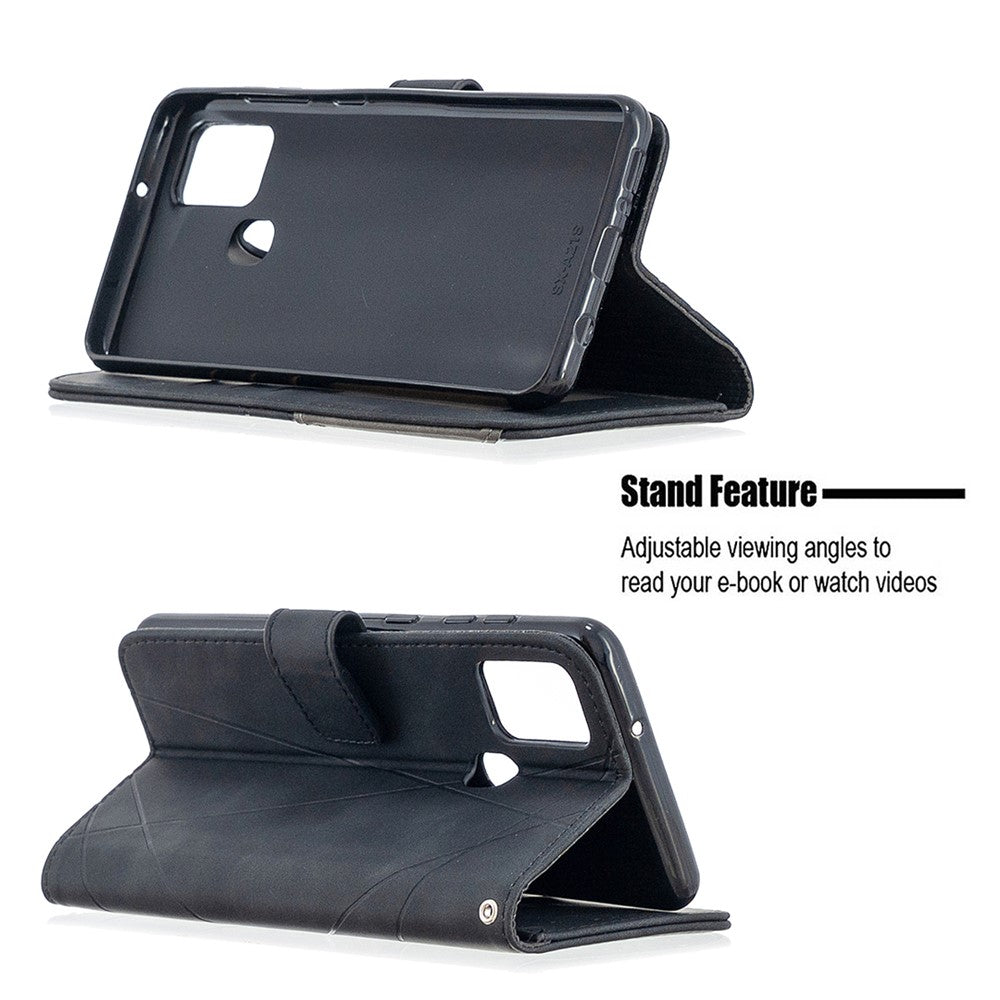 BINFEN COLOR For Samsung Galaxy A21s Phone Cases Wallet Stand Geometry Imprint Leather Cover