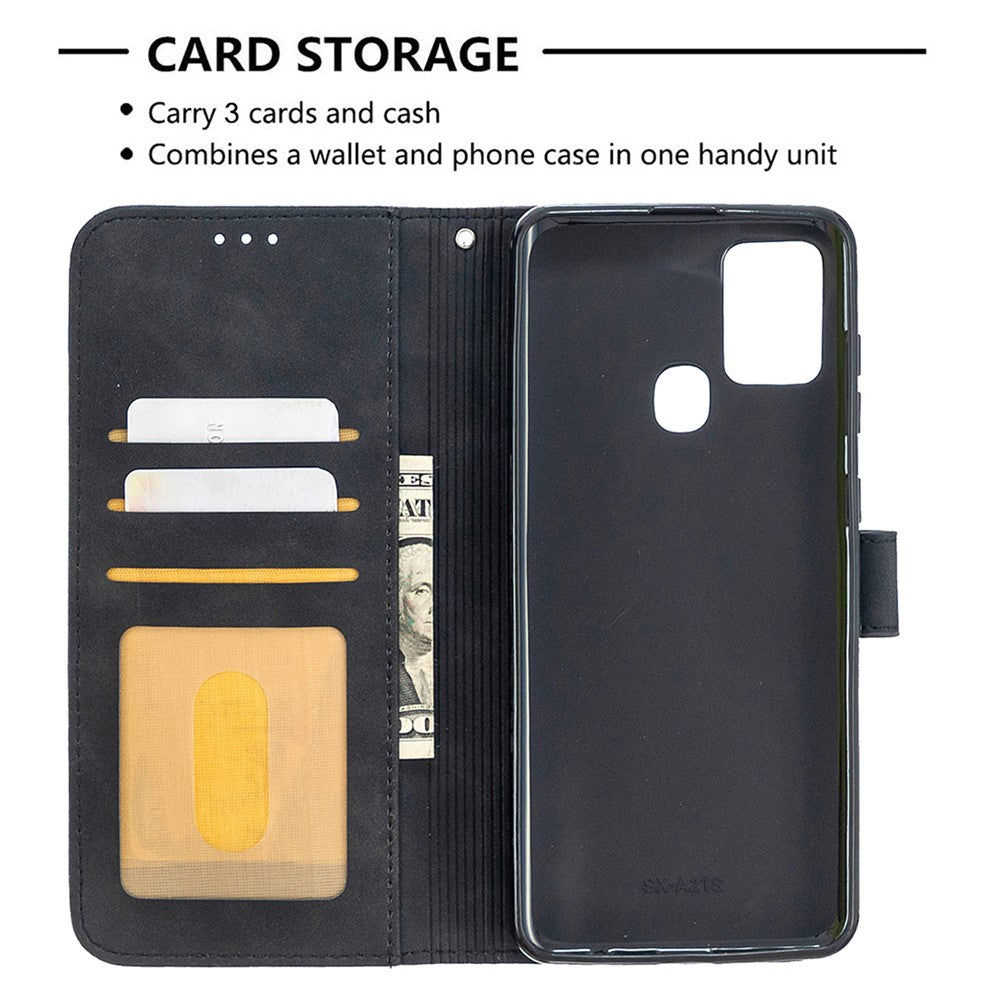 BINFEN COLOR For Samsung Galaxy A21s Phone Cases Wallet Stand Geometry Imprint Leather Cover