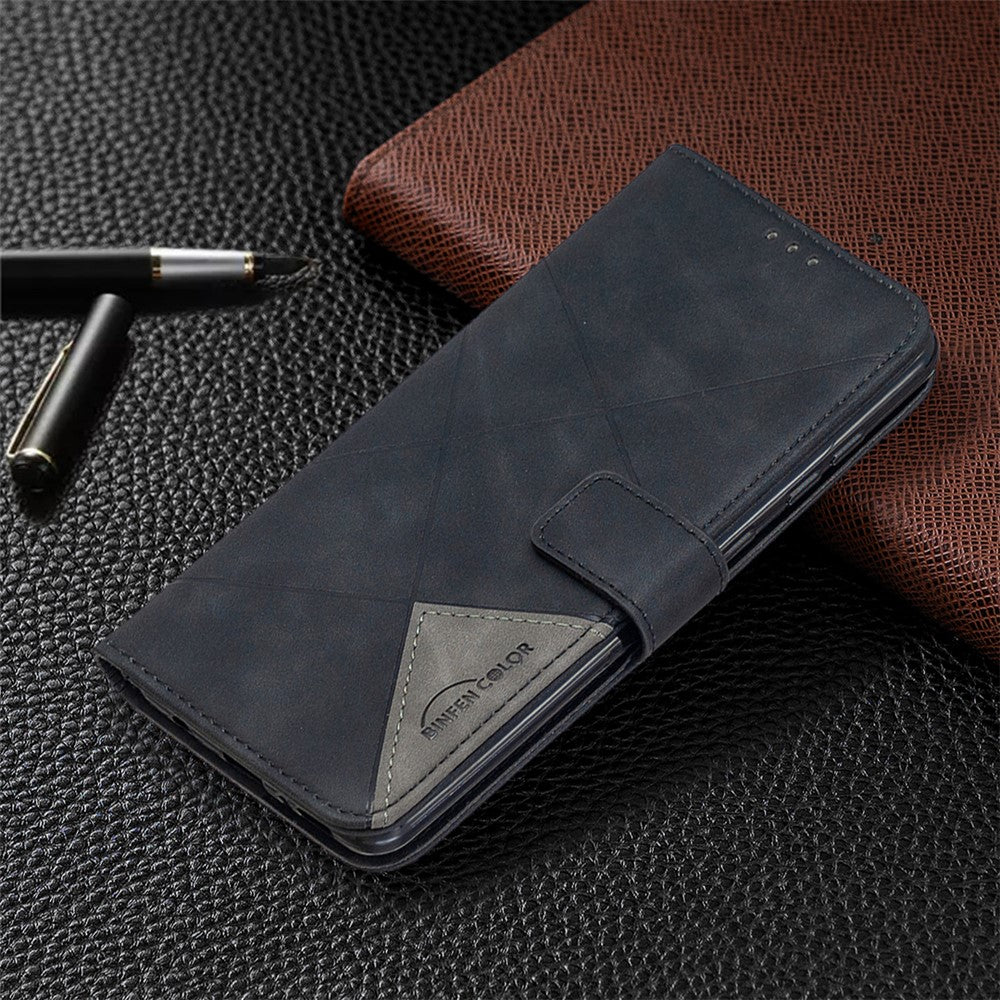 BINFEN COLOR For Samsung Galaxy A21s Phone Cases Wallet Stand Geometry Imprint Leather Cover