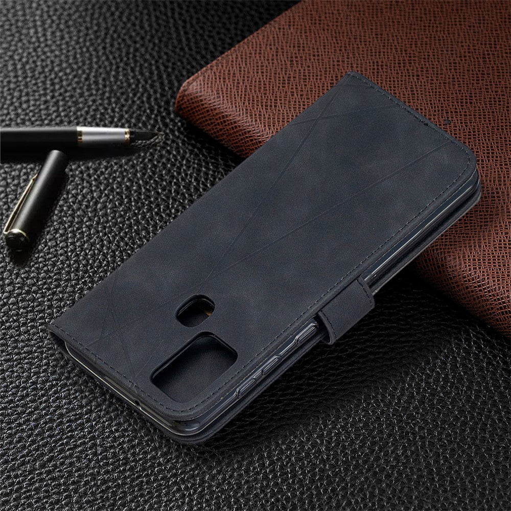 BINFEN COLOR For Samsung Galaxy A21s Phone Cases Wallet Stand Geometry Imprint Leather Cover