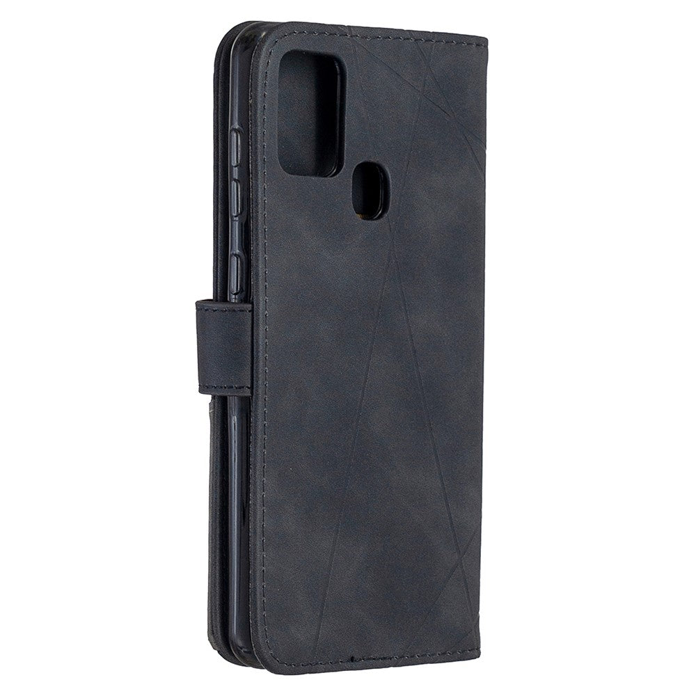 BINFEN COLOR For Samsung Galaxy A21s Phone Cases Wallet Stand Geometry Imprint Leather Cover