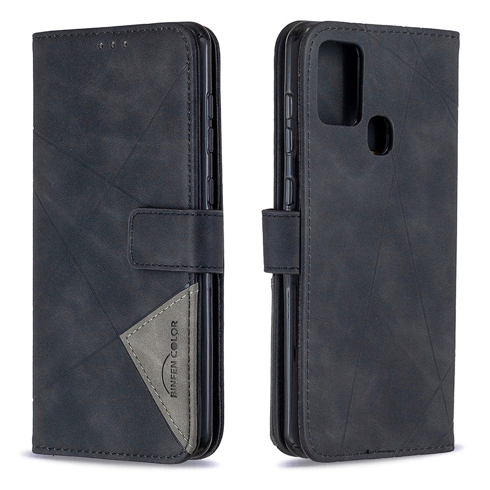 BINFEN COLOR For Samsung Galaxy A21s Phone Cases Wallet Stand Geometry Imprint Leather Cover