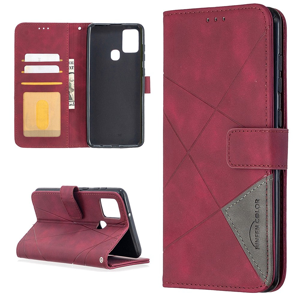 BINFEN COLOR For Samsung Galaxy A21s Phone Cases Wallet Stand Geometry Imprint Leather Cover