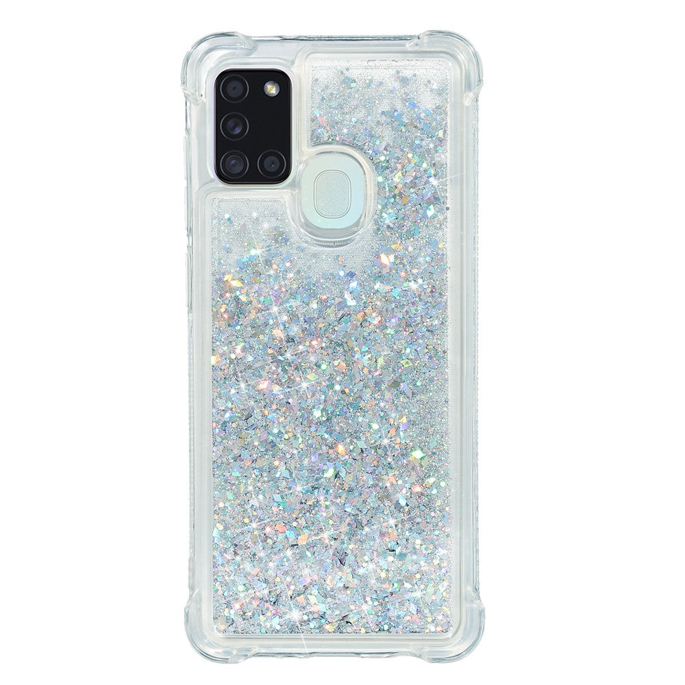 TPU-cover med ren farve, glimmerpulver og kviksand-stil til Samsung Galaxy A21s