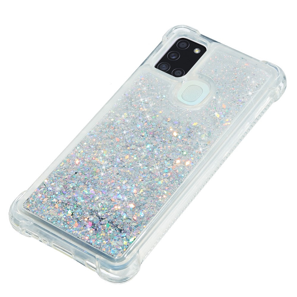 TPU-cover med ren farve, glimmerpulver og kviksand-stil til Samsung Galaxy A21s