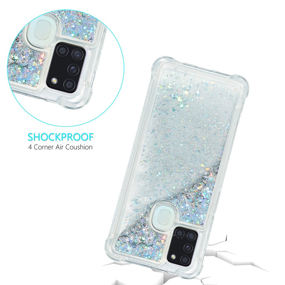 TPU-cover med ren farve, glimmerpulver og kviksand-stil til Samsung Galaxy A21s