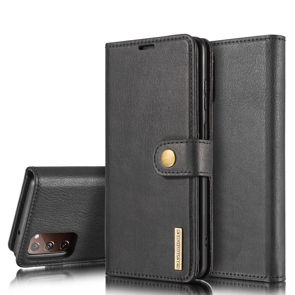 DG.MING Detachable 2-in-1 Split Leather Wallet Shell + PC Back Case for Samsung Galaxy S20 FE 4G / 5G / S20 Lite / S20 FE 2022