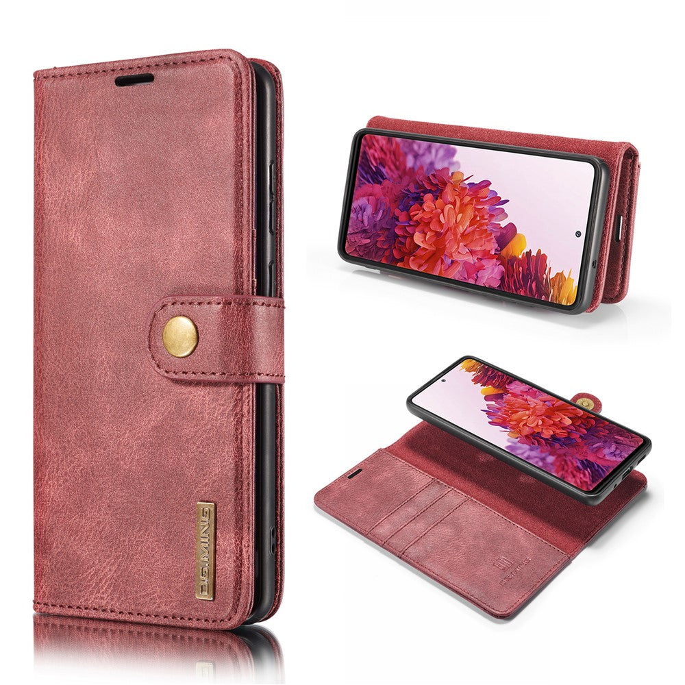 DG.MING Detachable 2-in-1 Split Leather Wallet Shell + PC Back Case for Samsung Galaxy S20 FE 4G / 5G / S20 Lite / S20 FE 2022