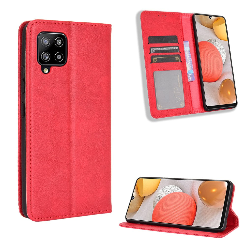 Lædercover til Samsung Galaxy A42 5G med pung og stander i vintage-stil