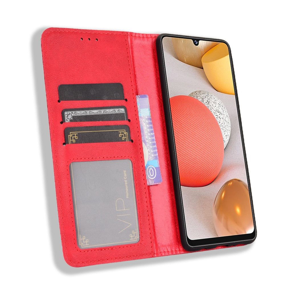 Lædercover til Samsung Galaxy A42 5G med pung og stander i vintage-stil