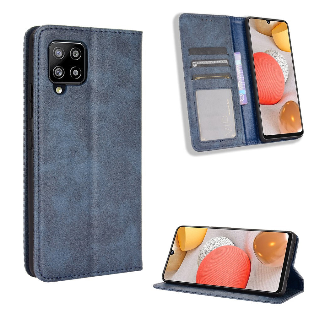 Lædercover til Samsung Galaxy A42 5G med pung og stander i vintage-stil