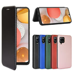 For Samsung Galaxy A42 5G Carbon Fiber Texture Leather Phone Case Auto-absorbed Phone Flip Protective Cover with Card Holder