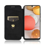 For Samsung Galaxy A42 5G Carbon Fiber Texture Leather Phone Case Auto-absorbed Phone Flip Protective Cover with Card Holder
