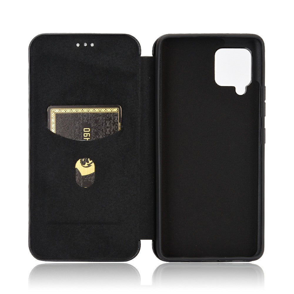 For Samsung Galaxy A42 5G Carbon Fiber Texture Leather Phone Case Auto-absorbed Phone Flip Protective Cover with Card Holder