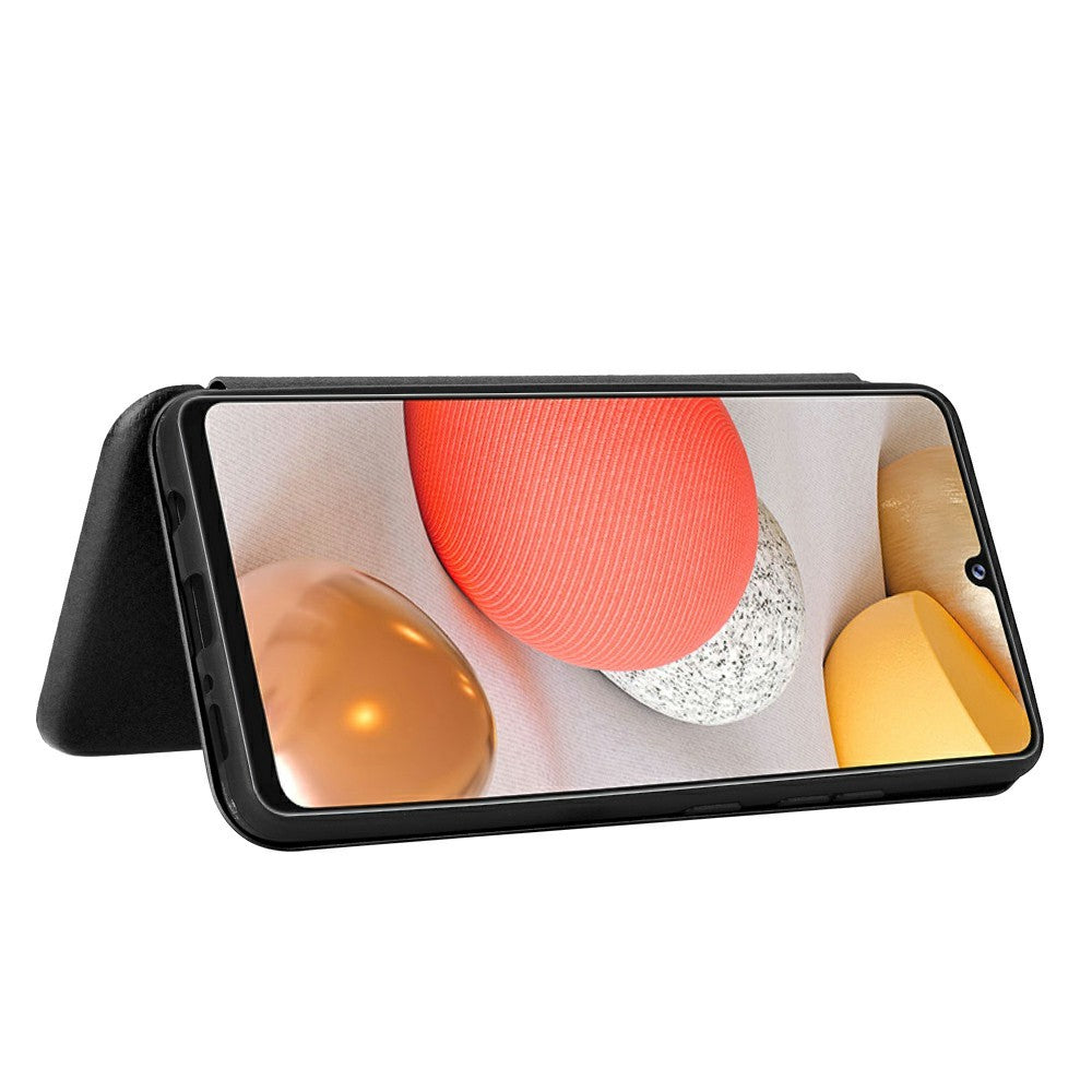For Samsung Galaxy A42 5G Carbon Fiber Texture Leather Phone Case Auto-absorbed Phone Flip Protective Cover with Card Holder
