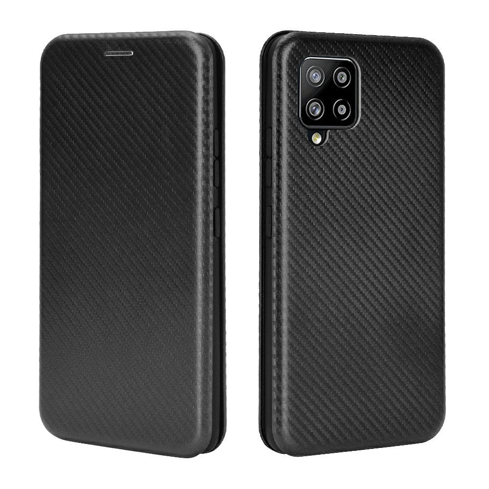 For Samsung Galaxy A42 5G Carbon Fiber Texture Leather Phone Case Auto-absorbed Phone Flip Protective Cover with Card Holder