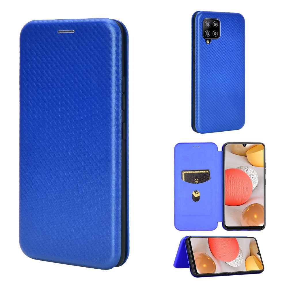 For Samsung Galaxy A42 5G Carbon Fiber Texture Leather Phone Case Auto-absorbed Phone Flip Protective Cover with Card Holder