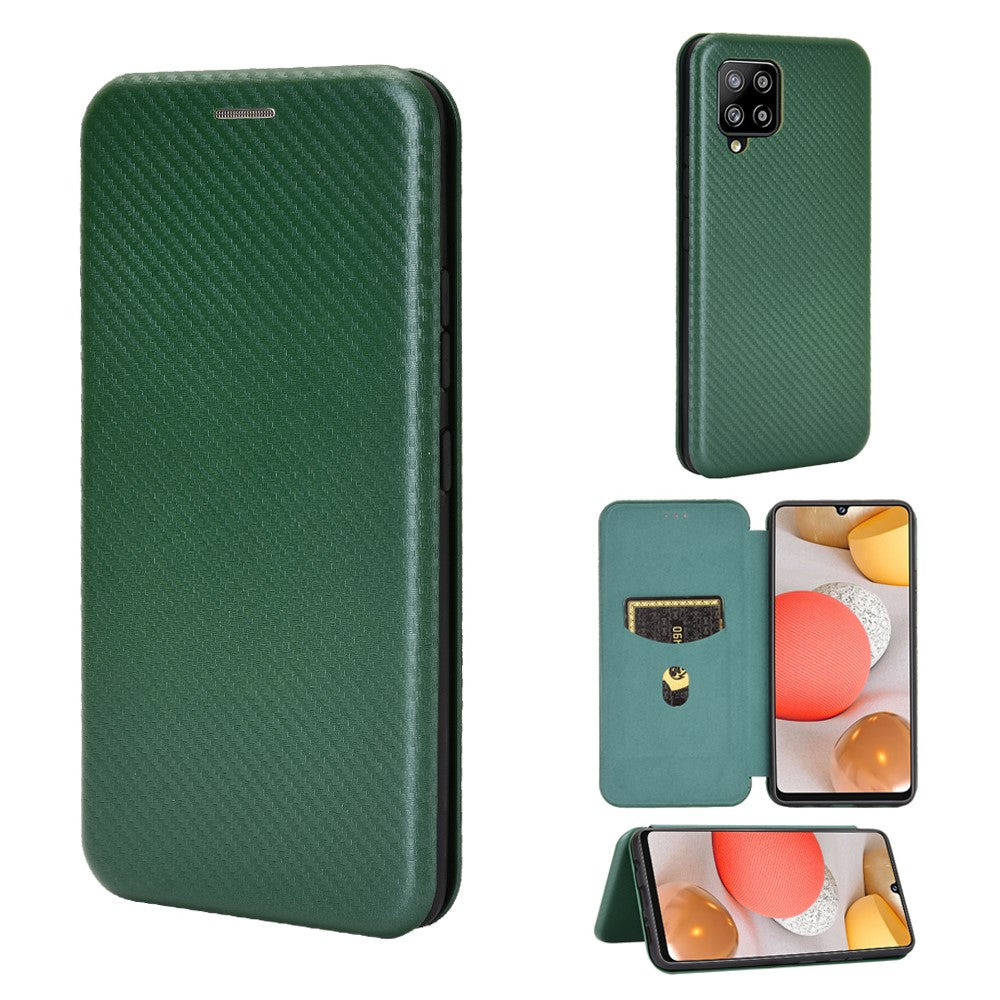 For Samsung Galaxy A42 5G Carbon Fiber Texture Leather Phone Case Auto-absorbed Phone Flip Protective Cover with Card Holder