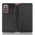 For Samsung Galaxy Z Fold2 5G Shockproof Phone Case Leather Carbon Fiber Flip Cover with Card Slot