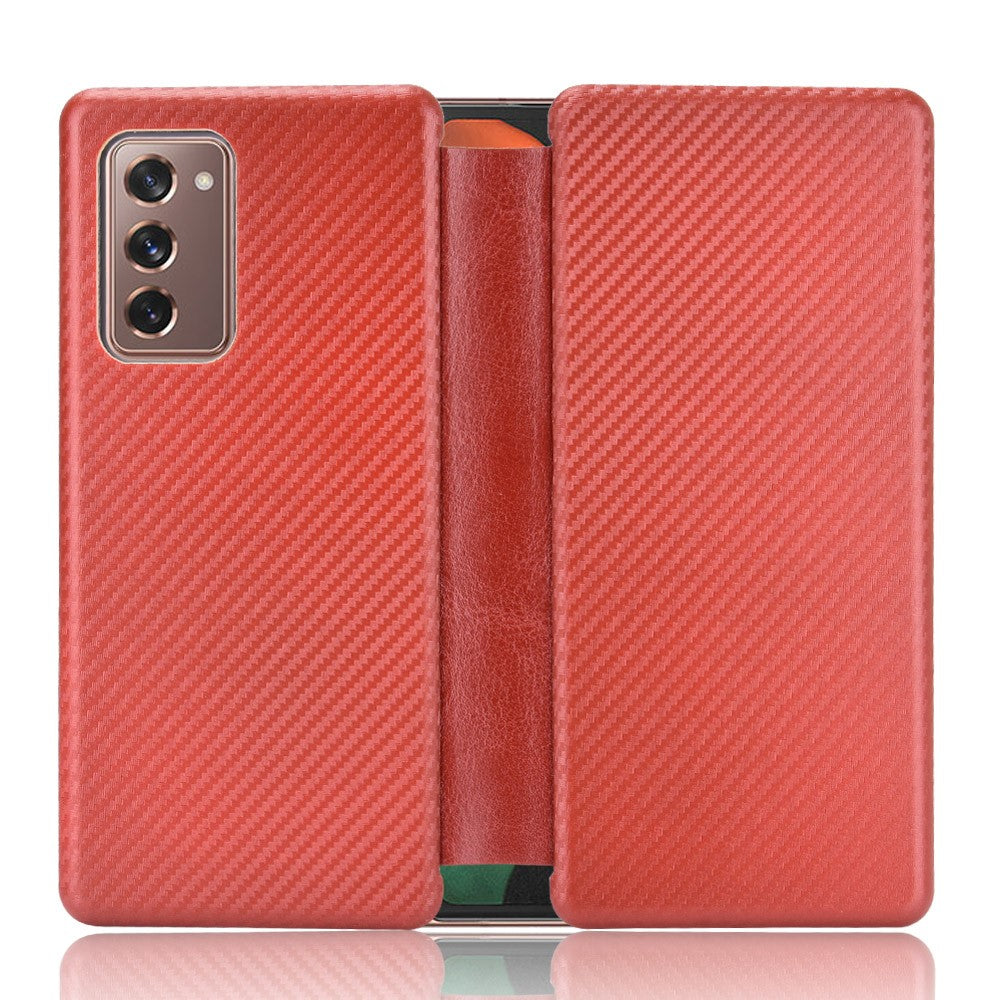 For Samsung Galaxy Z Fold2 5G Shockproof Phone Case Leather Carbon Fiber Flip Cover with Card Slot