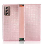 For Samsung Galaxy Z Fold2 5G Shockproof Phone Case Leather Carbon Fiber Flip Cover with Card Slot