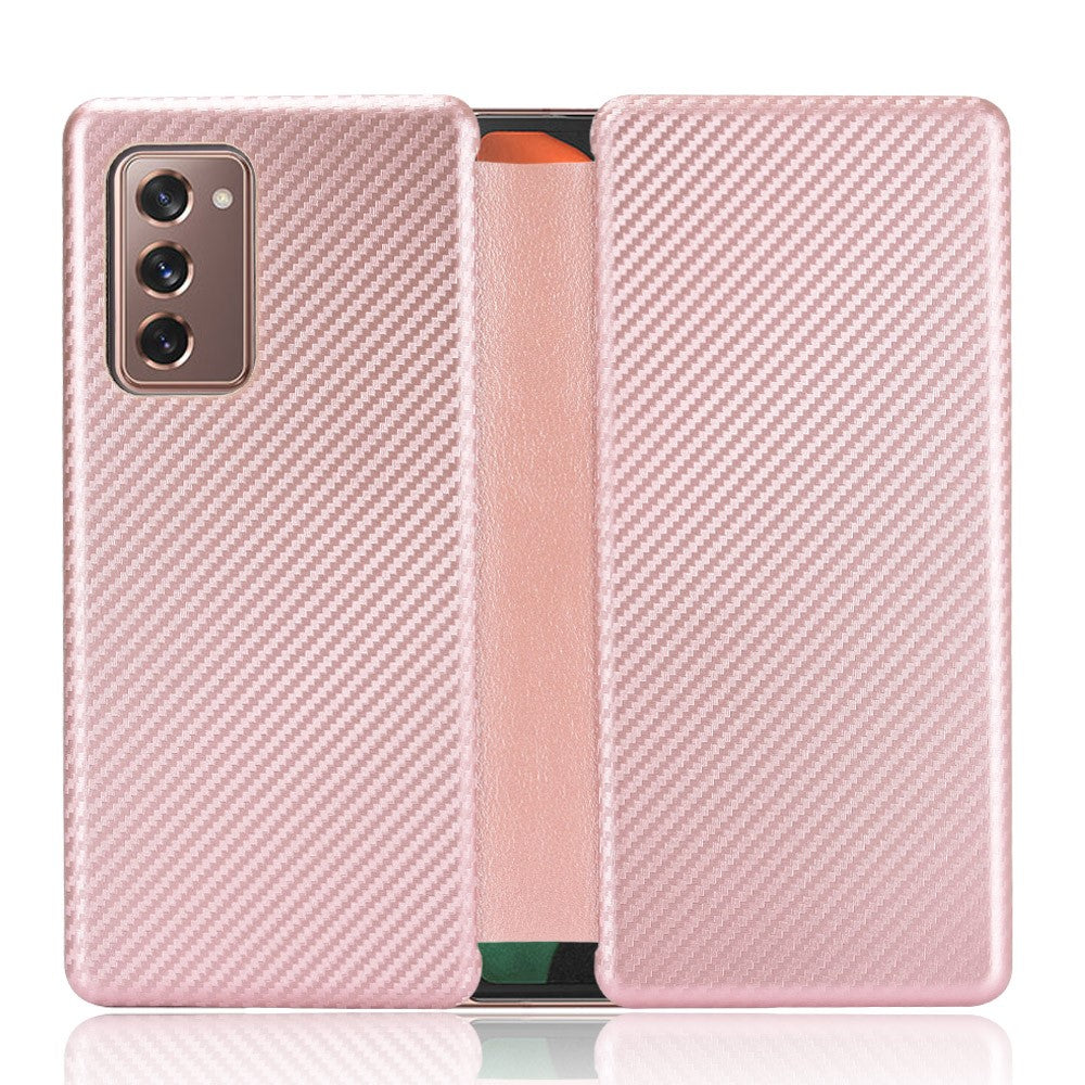 For Samsung Galaxy Z Fold2 5G Shockproof Phone Case Leather Carbon Fiber Flip Cover with Card Slot
