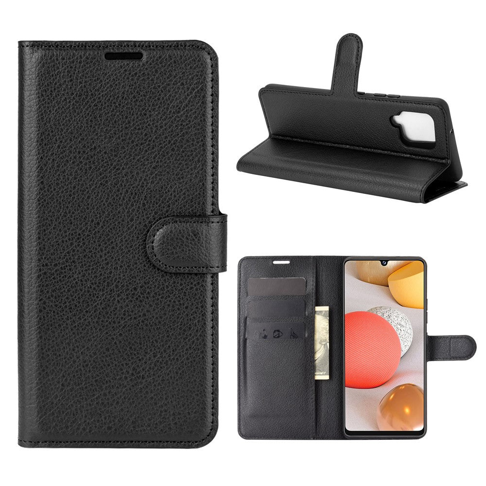 Litchi Texture Wallet Stand Leather Shell Protective Cover for Samsung Galaxy A42 5G